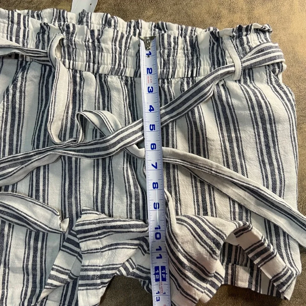 J.Crew Striped‎ Paperbag Shorts Womens S Linen Blend Blue White Elastic Waist